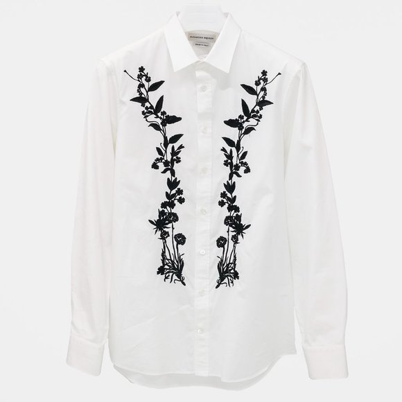 Alexander McQueen Mens Floral Embroidered White Button-Up - Picture 1 of 14